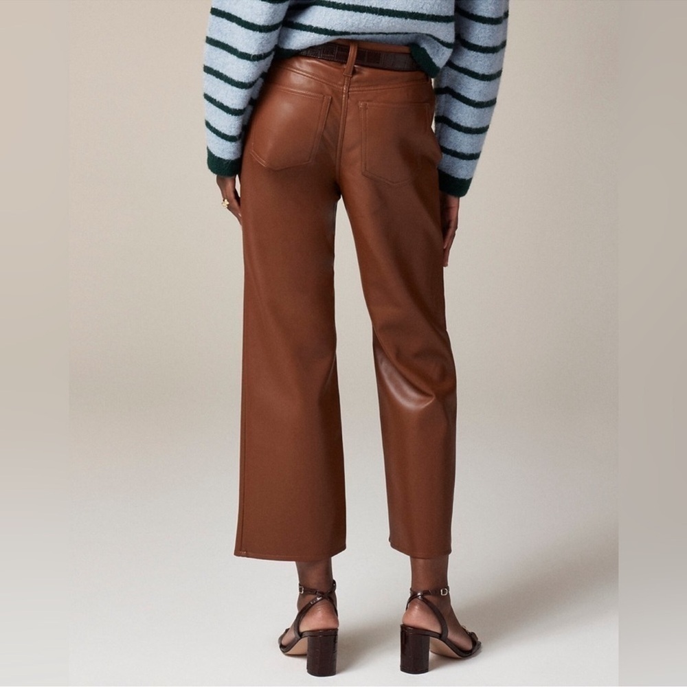 J. Crew Tan Vegan Leather Cropped Wide Leg Ankle Pants Size 29 - Picture 3 of 10